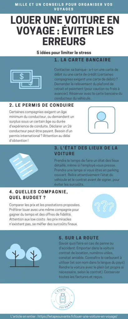 Infographie louer une voiture en voyage : 5 idées pour limiter le stress