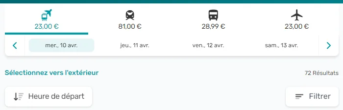 Test de Virail, comparateur de moyens de transport