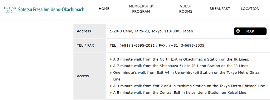Accès hôtel Sotetsu Fresa Inn Ueno Okachimachi
